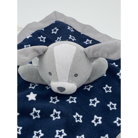 Carters Child Of Mine Lovey Puppy Navy Blue Star Satin Trim Dog Security Blanket - Picture 3 of 14